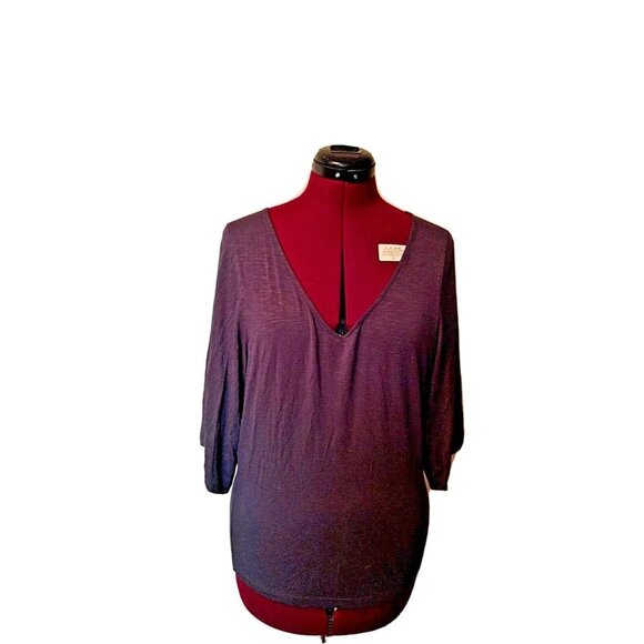 Anthropologie Deletta Top Gray Women Wide Sleeves Size Small V Neck - Picture 1 of 6